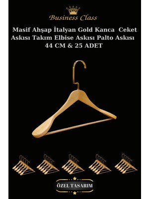 Manken İstanbul Business Class 25 Adet 44 cm Gold Italyan Kanca Masif Ahşap  Elbise Askısı Palto Askısı Ceket Askısı