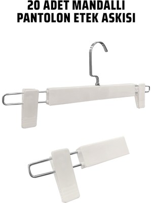 Manken İstanbul Abs Plastik 20 Adet Yüksek Kalite 30 cm Pantolon Askısı Etek Askısı Mandallı Askı
