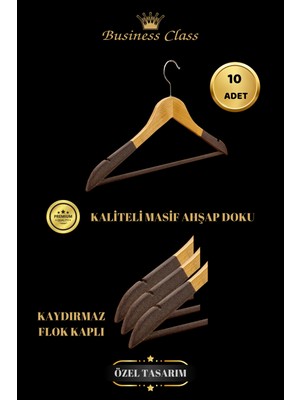 Manken İstanbul Business Class 10 Adet 44 cm Masif Kadife Ahşap Takım Elbise Ceket Askısı