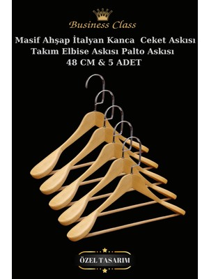 Manken İstanbul Business Class 5 Adet 48 cm Krom Italyan Kanca Masif Ahşap  Elbise Askısı Palto Askısı Ceket Askısı