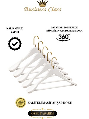 Manken İstanbul Business Class 5 Adet 44 cm Italyan Kanca Masif Ahşap Takım Elbise Askısı Palto Askısı Ceket Askısı