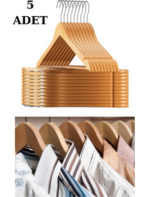 Manken İstanbul 5 Adet  Ahşap Ceket Askısı Gömlek Askısı Tişört Askısı Ahşap Askı Elbise Askısı