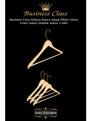 Manken İstanbul Business Class 45 cm Gold Italyan Kanca 3 Adet Ceket Askısı Buluz Askısı Elbise Askısı Ahşap Askı