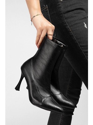 Bosel Orjen Siyah Cilt Streç Topuklu Bot