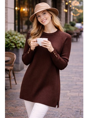 Kadın Merserize Saç Örgü Standart Tunik Kazak