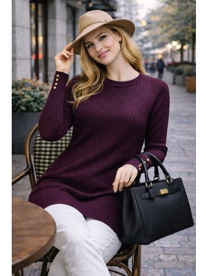 Kadın Merserize Saç Örgü Standart Tunik Kazak