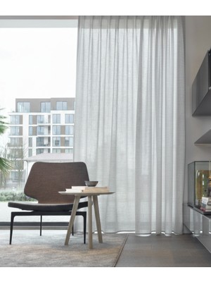 Ran Perde Kalın Dokulu Düz Tül Perde - Açık Gri - Pileli Dikim 1x2,5 Pile - LU30