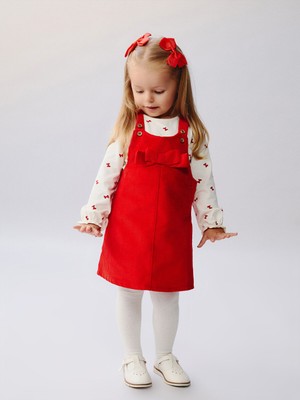 Lc Waikiki Yeni Sezon Fiyonk Detaylı Kadife Kız Bebek Salopet Elbise ve Tişört