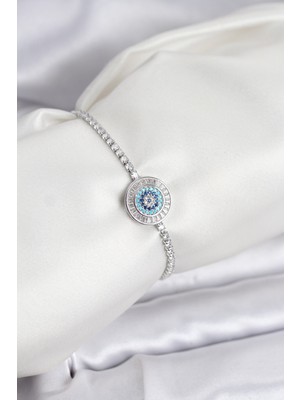 Zemira Home Nazar Model Zirkon Taşlı Gümüş Renk Asansörlü Su Yolu Bileklik