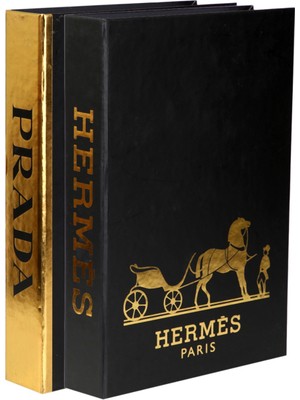 2'li Siyah Gold Prada-Hermes Dekoratif Kitap Kutu