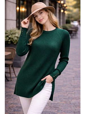 Kadın Merserize Saç Örgü Standart Tunik Kazak