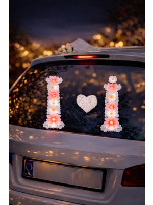 Bioren Gelin Arabası Süsü I - I Harfi – Papatyalı LED Harf Süsü (Kırmızı & Beyaz Işıklı)