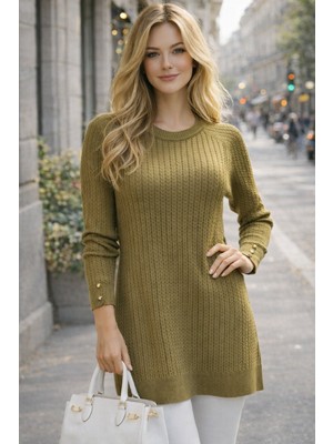 Kadın Merserize Saç Örgü Standart Tunik Kazak