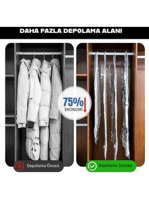 Family Co. Askılı Vakumlu Saklama Poşetleri, Yerden Tasarruf Sağlayan, Giysiler, Takım Elbiseler, Montlar Veya Ceketler Için, Şeffaf ve Yeniden Kullanılabilir Dolap Düzenleyici 70X140 cm
