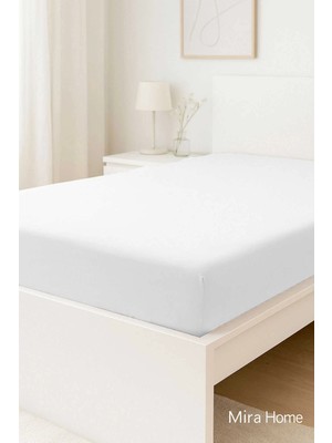 Mira Home Çift Kişilik Düz Penye  %100 Pamuklu Lastikli Çarşaf 200X200 cm Battal  Boy Newsheet Beyaz