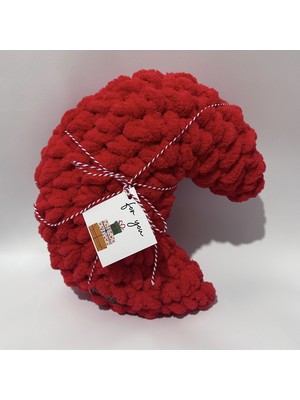 Ayona El Örgüsü Kırmızı Puffy Ay Yastık - Ultra Yumuşak Hediyelik Dekoratif Yastık 34X25 cm