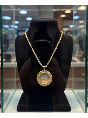 Jade'm Gold Çelik Altın Kaplama Kalpli Fanüslü Kolye