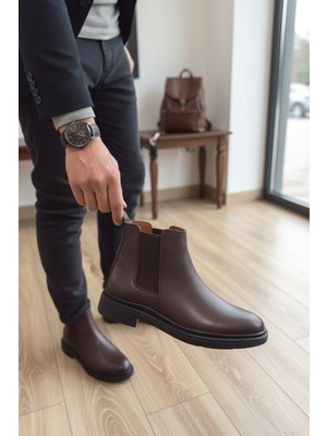 Enoch Hakiki Deri Fermuarsız Lastikli Chelsea Erkek Bot