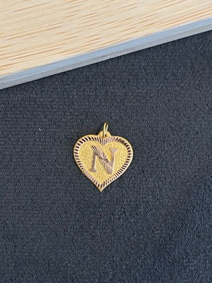 Aida Jewelss 14 Ayar Altın Harfli Kolye Ucu Kalp Modeli N Harfi Altın Kolye Ucu