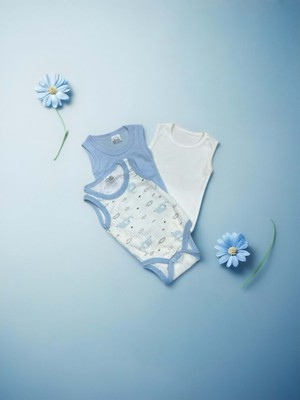 Kolsuz Üçlü Bebek Çıtçıtlı Body - RYZEB004 - Mavi - 6 - 9 Ay Mavi