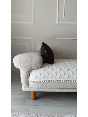 Hisar Home Bohem Çizgili Ponponlu Koltuk Kanepe Çekyat Örtüsü 90X200