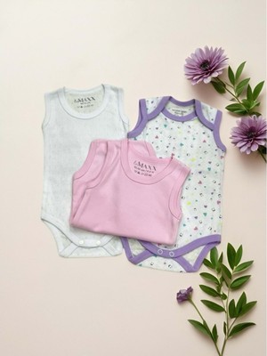 Kolsuz Üçlü Bebek Çıtçıtlı Body - RYZEB004 - Lila - 6 - 9 Ay Lila