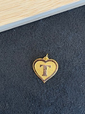 Aida Jewelss 14 Ayar Altın Harfli Kolye Ucu Kalp Modeli T Harfi Altın Kolye Ucu