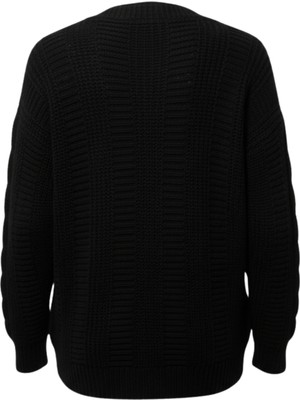 buğrahayalin Kadın Siyah Düğmeli Kısa Triko Hırka – Burgulu Örgü Desenli