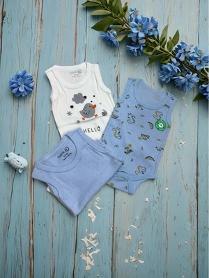 Kolsuz Üçlü Bebek Çıtçıtlı Body - RYZEB004 - Açık Mavi - 0 - 3 Ay Açık Mavi