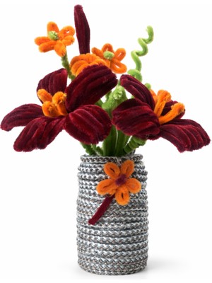 Akın Hediyelik Dekoratif Şönil Yapay Çiçek – Bordo & Turuncu El Yapımı Tasarım