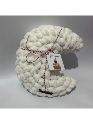 Ayona El Örgüsü Beyaz Puffy Ay Yastık - Ultra Yumuşak Hediyelik Dekoratif Yastık 34X25 cm