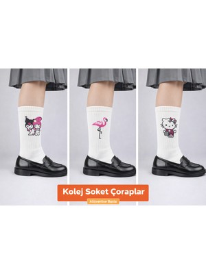 The Secret Desire Kolej Soket Çorap 3’lü Set (Beyaz Desenli) 36-40 Numara ile Uyumludur