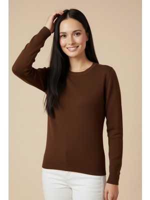 buğrahayalin Kadın Kahverengi Triko Yuvarlak Yaka Kazak