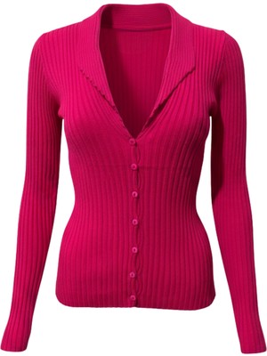 buğrahayalin Fitilli V Yaka Düğmeli Kadın Triko Hırka - Pembe