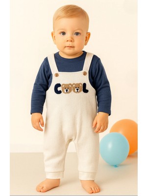 Buufuu Bebek Tulum ve Tişört Takımı Uzun Kollu Cool Desenli Waffle Kumaş