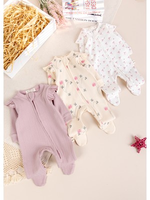 Babymod Üçlü 100% Pamuk Kız Bebek Tulum