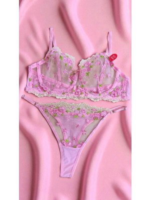 Arona Lingerie Büyük Beden Çiçekli Brode Dantelli Desteksiz Sütyen Takımı - C Kap - A-137
