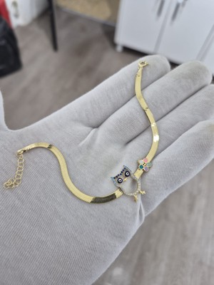 Papatya Silver 925 Ayar Italyan Yassı Zincir Baykuş Bileklik.rose.gold.rodaj