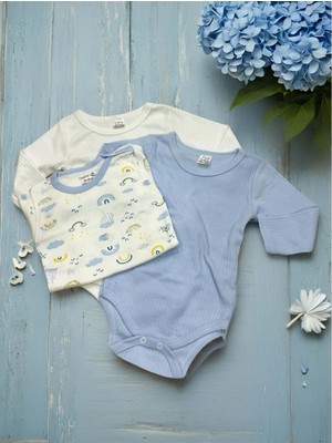 Uzun Kol Üçlü Bebek Çıtçıtlı Body - RYZEB008 - Mavi - 24 - 30 Ay Mavi