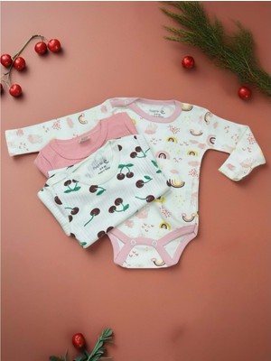 Uzun Kol Üçlü Bebek Çıtçıtlı Body - RYZEB008 - Fuşya - 9 - 12 Ay Fuşya