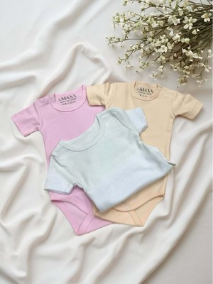 Yarım Kol Üçlü Bebek Çıtçıtlı Body - RYZEB006 - Pembe - 3 - 6 Ay Pembe
