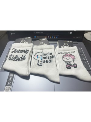 The Secret Desire 3’lü Unisex Yazılı Çorap Seti Beyaz Soket Çorap 36-40