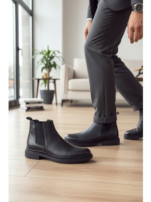 Enoch Hakiki Deri Fermuarsız Lastikli Chelsea Erkek Bot