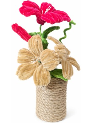 Akın Hediyelik Dekoratif Şönil Yapay Çiçek – Hasır Ipli Saksılı Kırmızı & Bej Tasarım