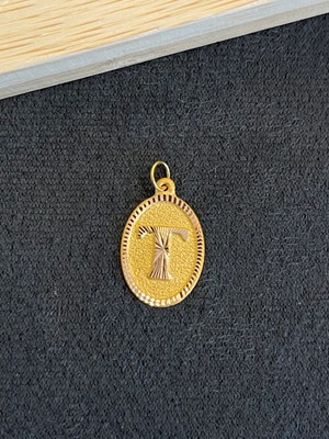 Aida Jewelss 14 Ayar Altın Harfli Kolye Ucu Klasik Model T Harfi Altın Kolye Ucu