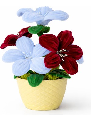 Akın Hediyelik Dekoratif Şönil Yapay Çiçek – Kırmızı & Mavi Renkli Saksılı Tasarım