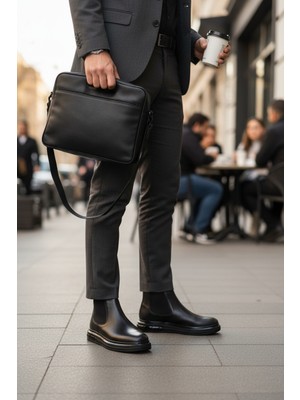 Enoch Siyah Hakiki Deri Jel Tabanlı Chelsea Sade Bot