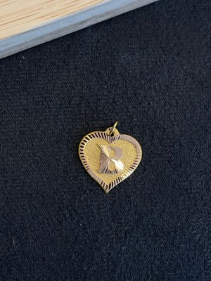Aida Jewelss 14 Ayar Altın Harfli Kolye Ucu Kalp Modeli B Harfi Altın Kolye Ucu