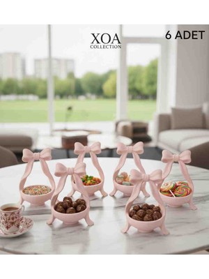 Xoa Collection 6'lı Toz Pembe Fiyonk Tasarımlı Kahve Yanı Sunumluk Seti