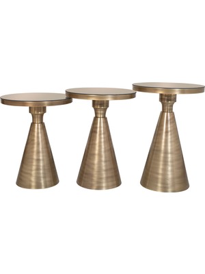 Valda Home Fırçalı Eskitme Metal 3’lü Zigon Sehpa Modern Yan Sehpa Seti